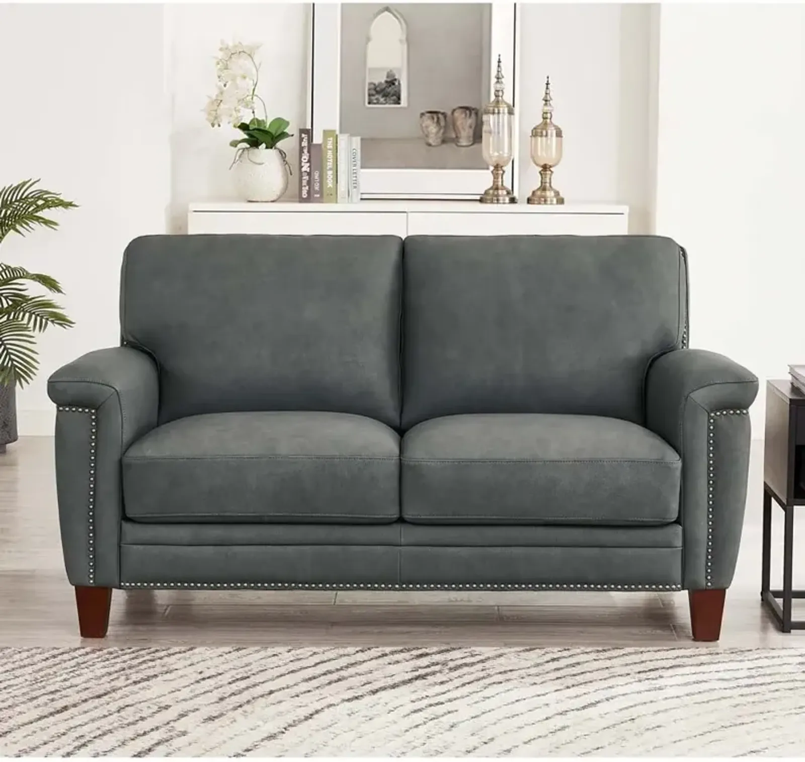 Sherwood Charcoal Gray Leather Loveseat