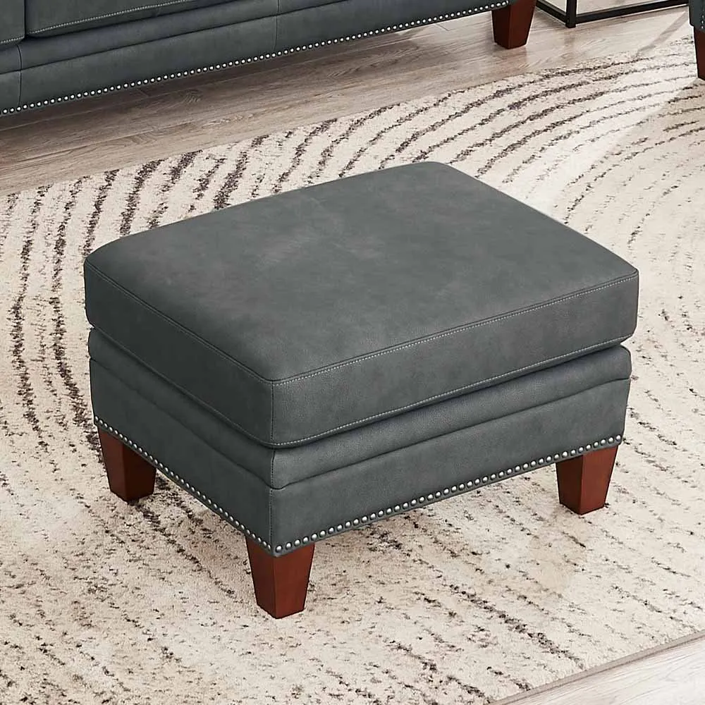 Sherwood Charcoal Gray Leather Ottoman