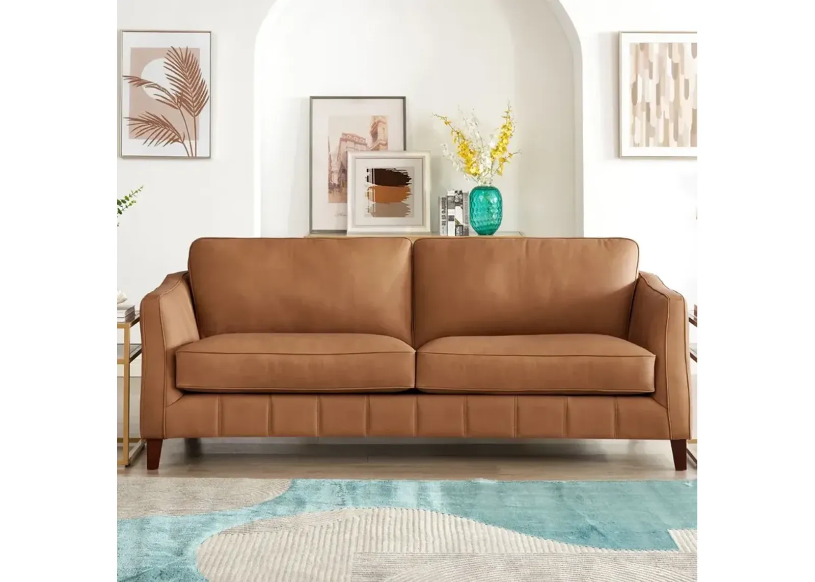 Sara Saddle Brown Leather Sofa