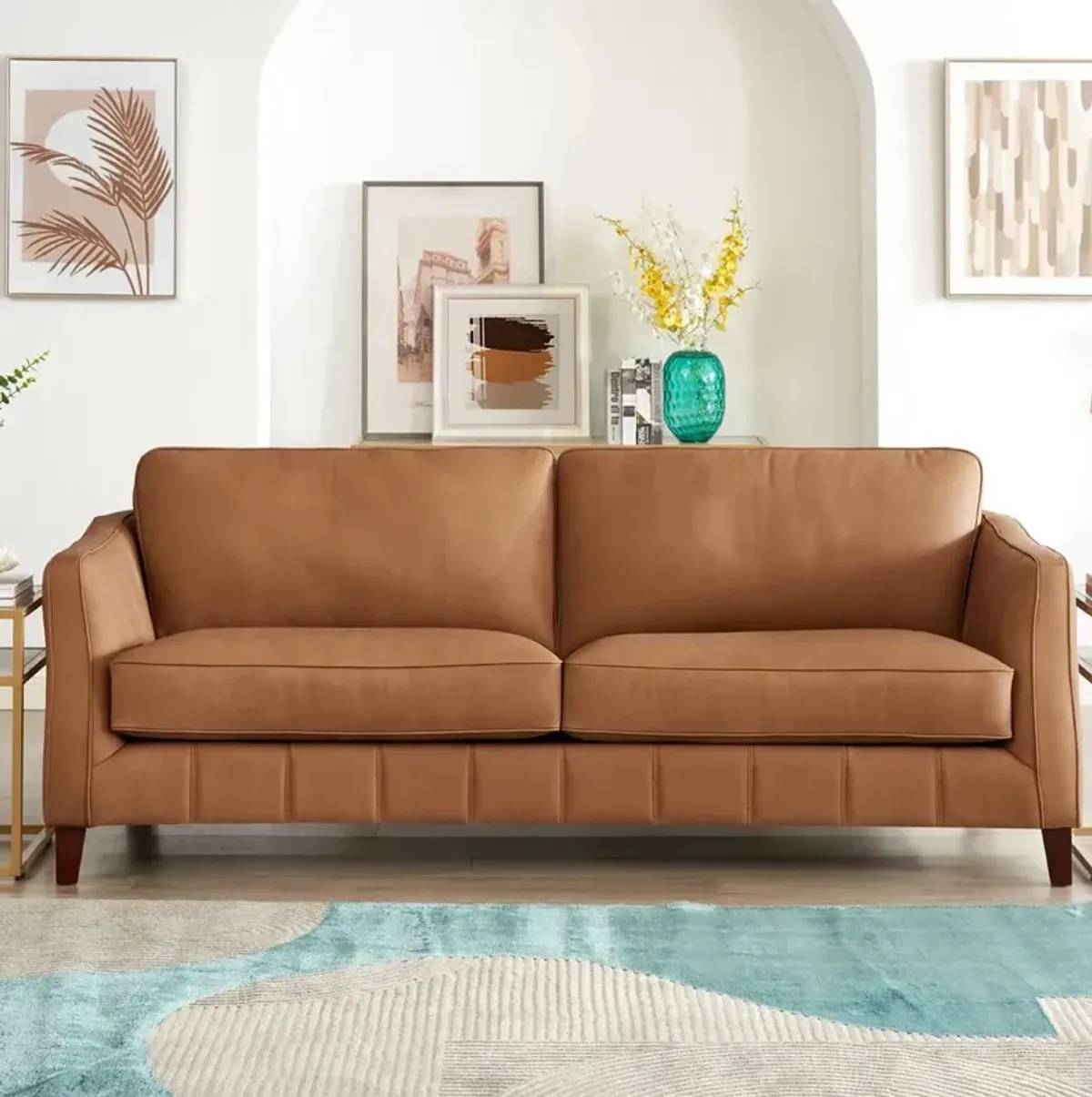 Sara Saddle Brown Leather Sofa