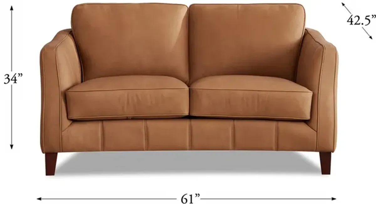 Sara Saddle Brown Leather Loveseat