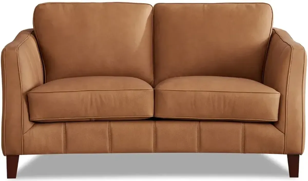 Sara Saddle Brown Leather Loveseat