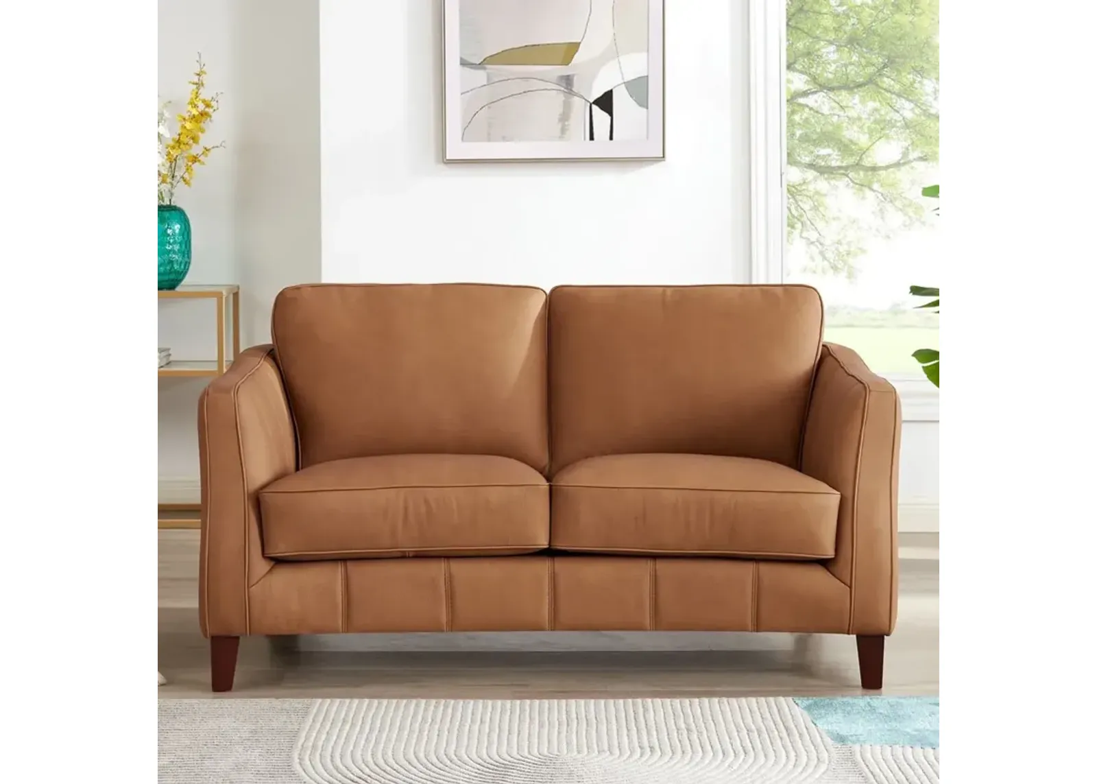 Sara Saddle Brown Leather Loveseat