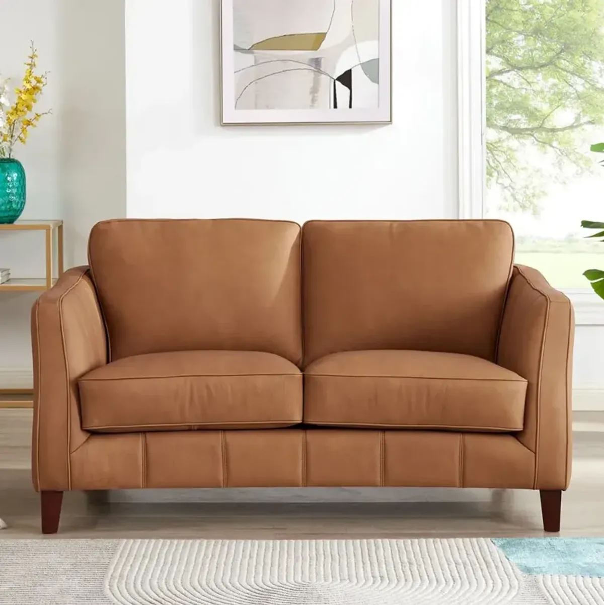 Sara Saddle Brown Leather Loveseat