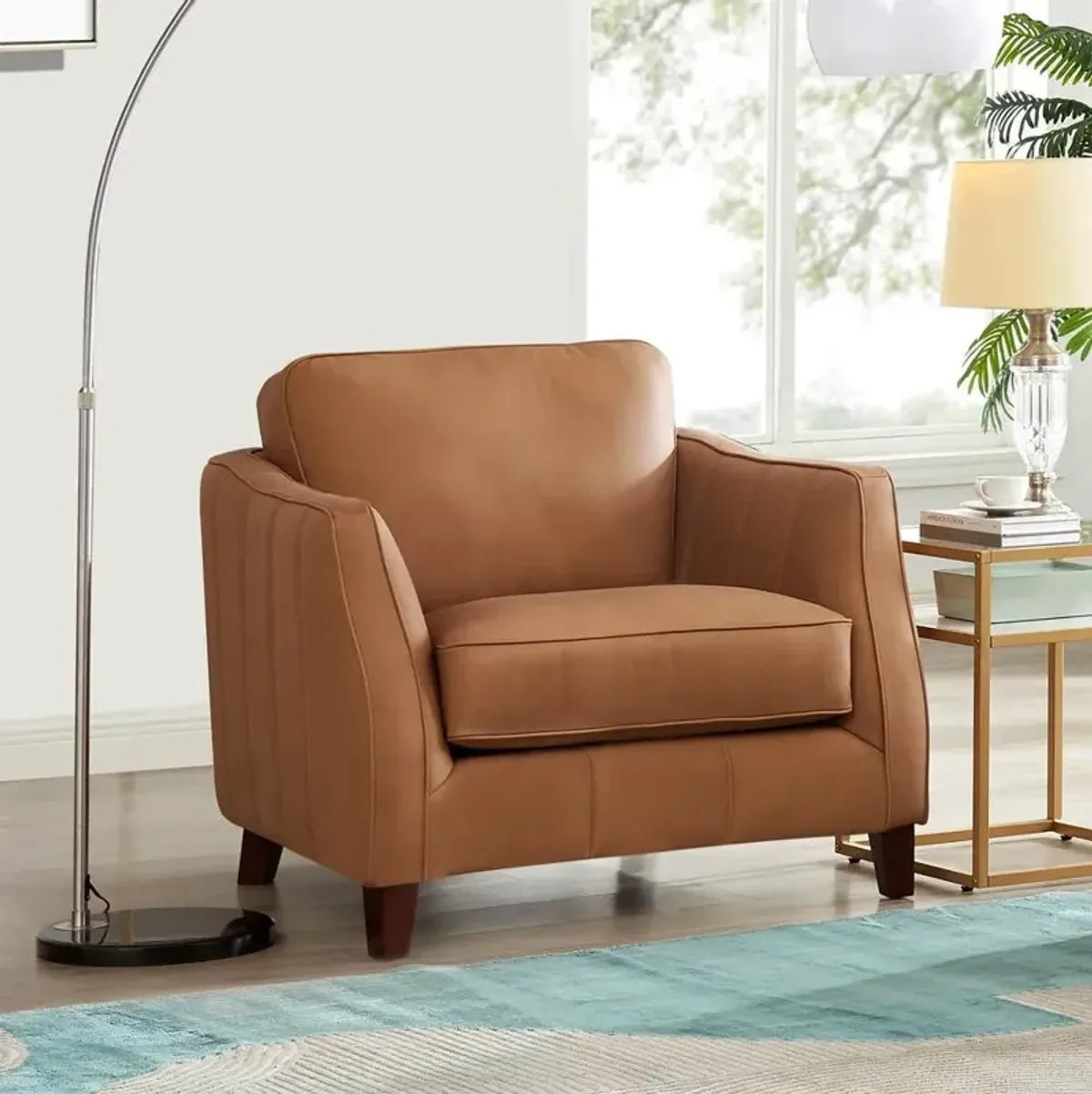 Sara Saddle Brown Leather Armchair