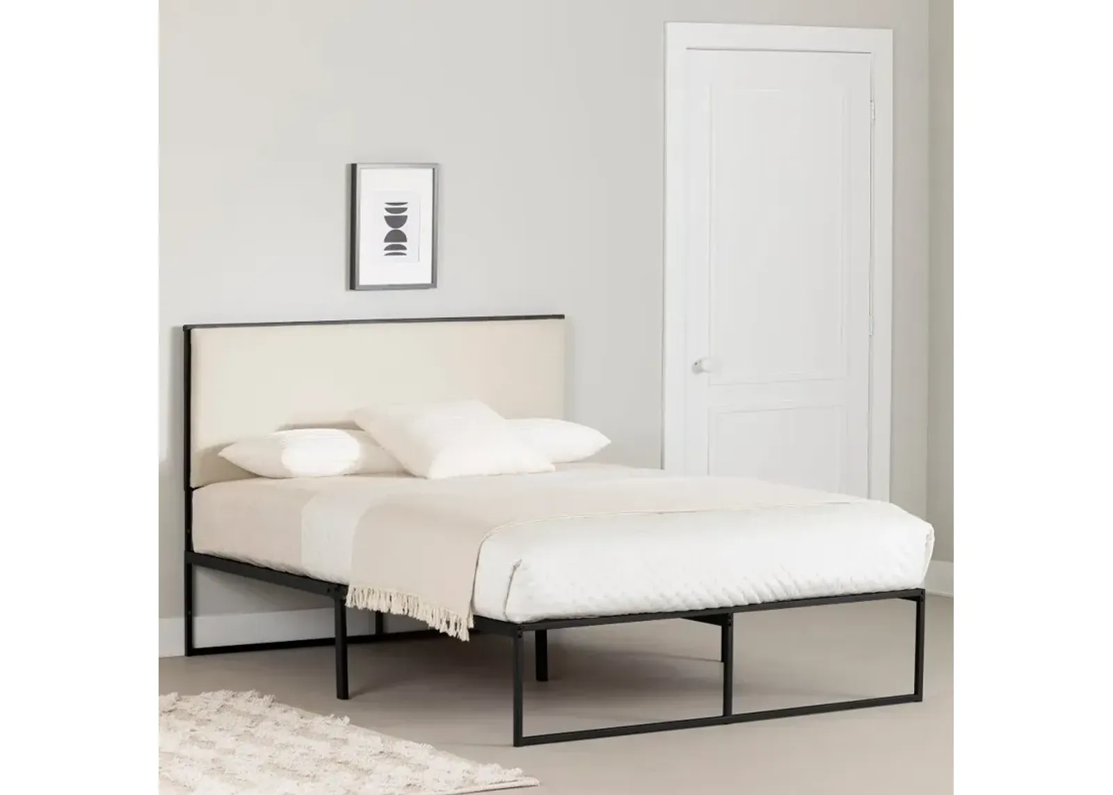 Mezzy Beige and Black Queen Upholstered Platform Bed - South Shore