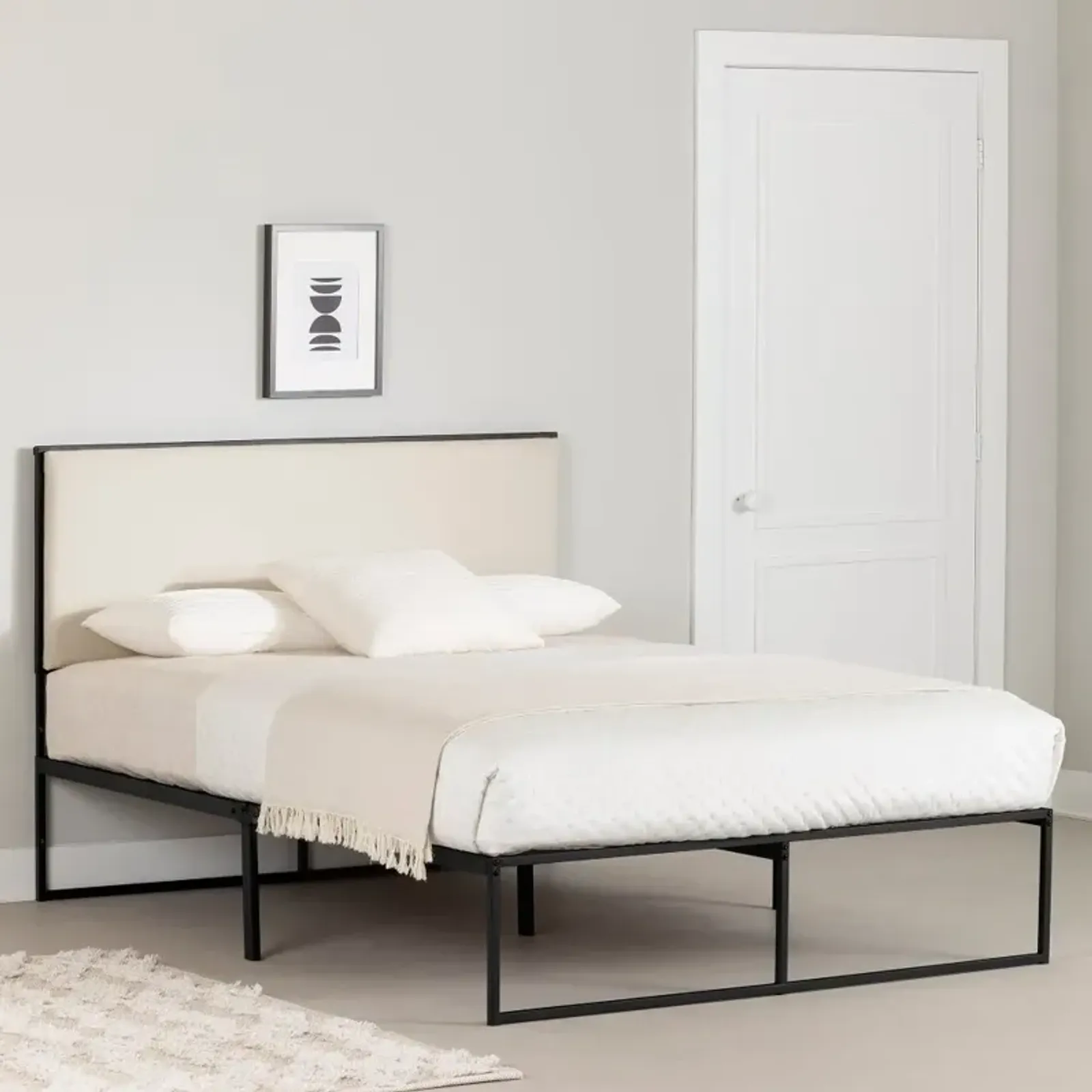 Mezzy Beige and Black Queen Upholstered Platform Bed - South Shore