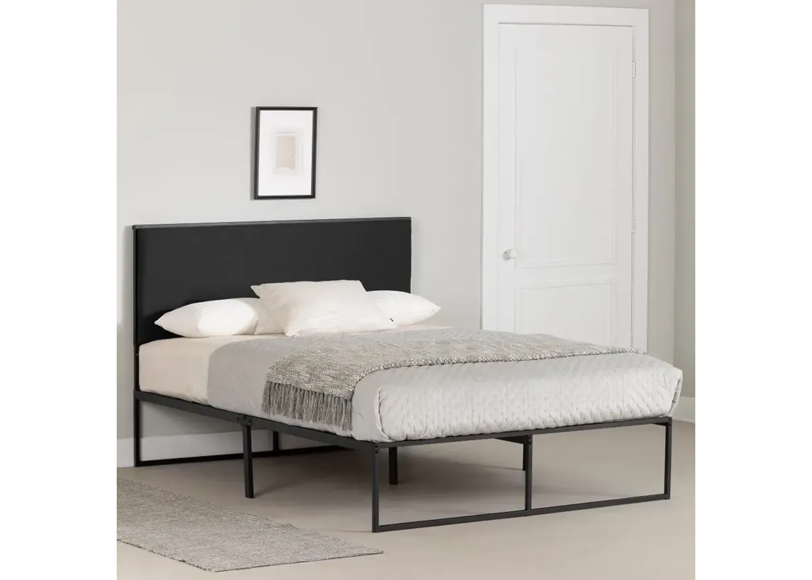 Mezzy Gray and Black Queen Upholstered Platform Bed - South Shore