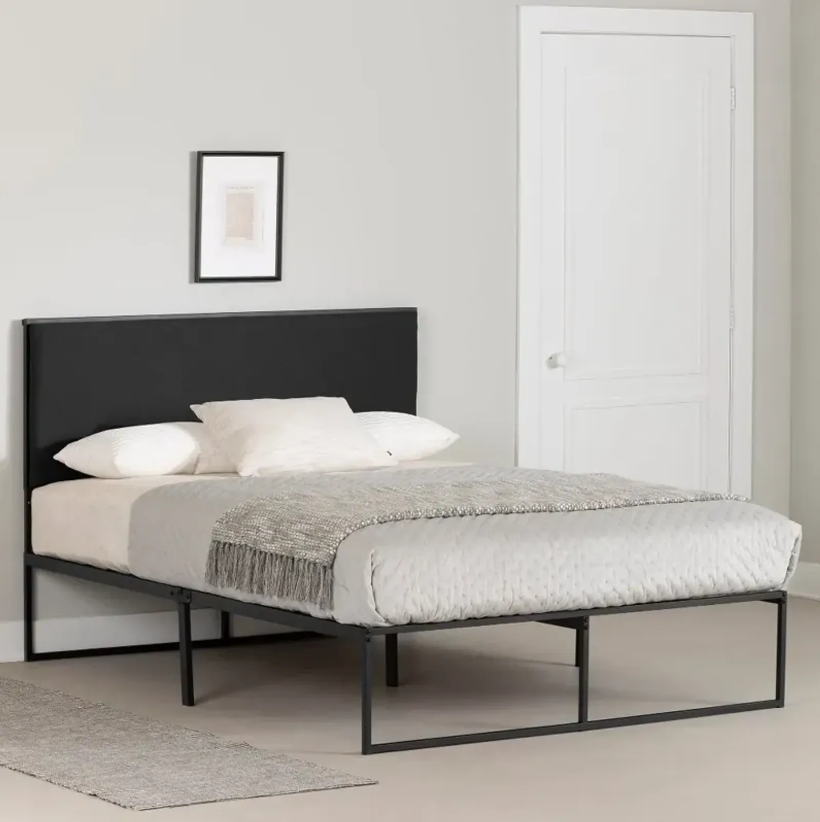 Mezzy Gray and Black Queen Upholstered Platform Bed - South Shore