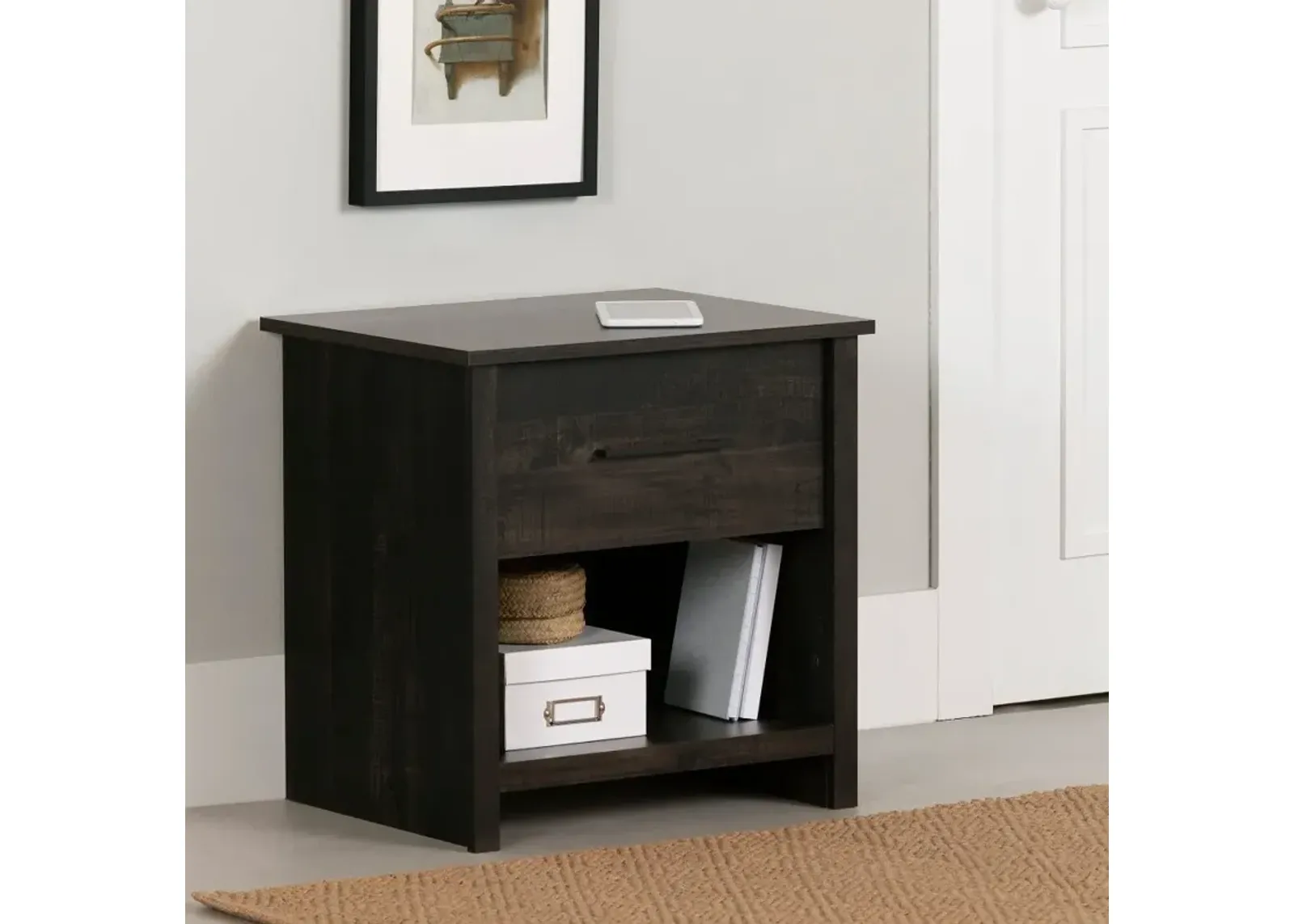 Fernley Rubbed Black Nightstand - South Shore