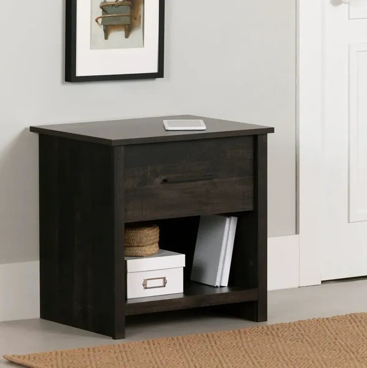 Fernley Rubbed Black Nightstand - South Shore