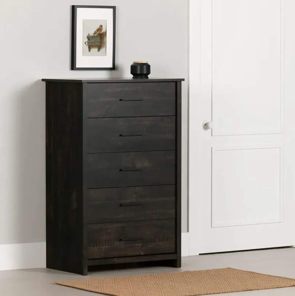 Fernley Rubbed Black Chest of Drawers - South Shore