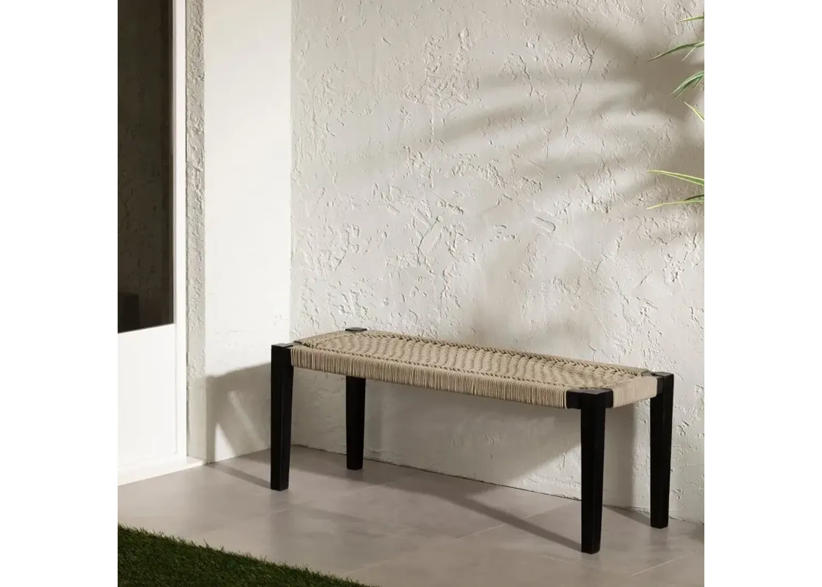 Agave Beige Black Wood Bench - South Shore