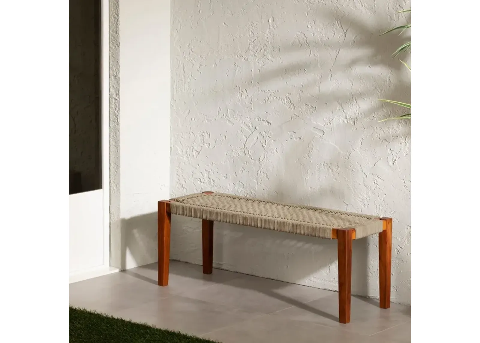 Agave Beige Natural Wood Bench - South Shore