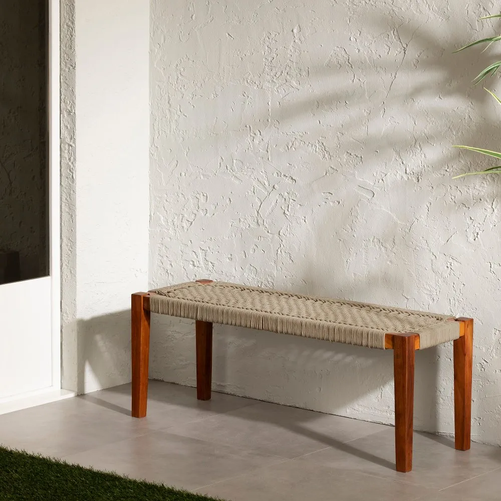 Agave Beige Natural Wood Bench - South Shore