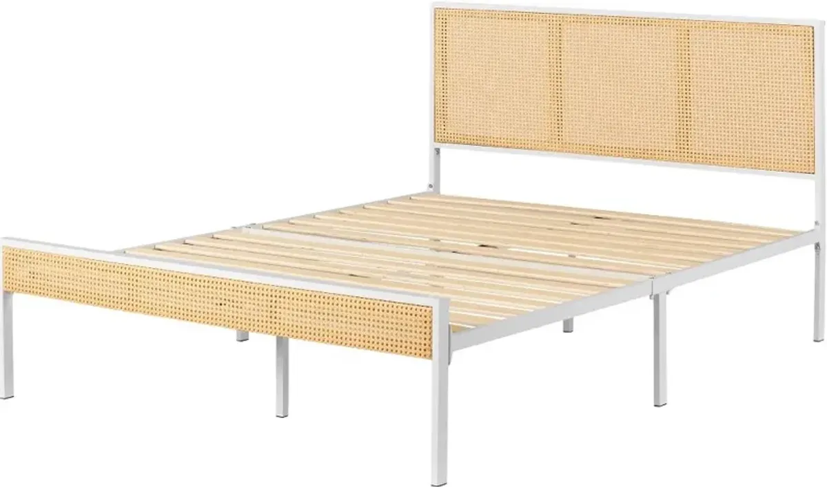 Hoya Natural Cane and White Full Platform Bed - South Shore