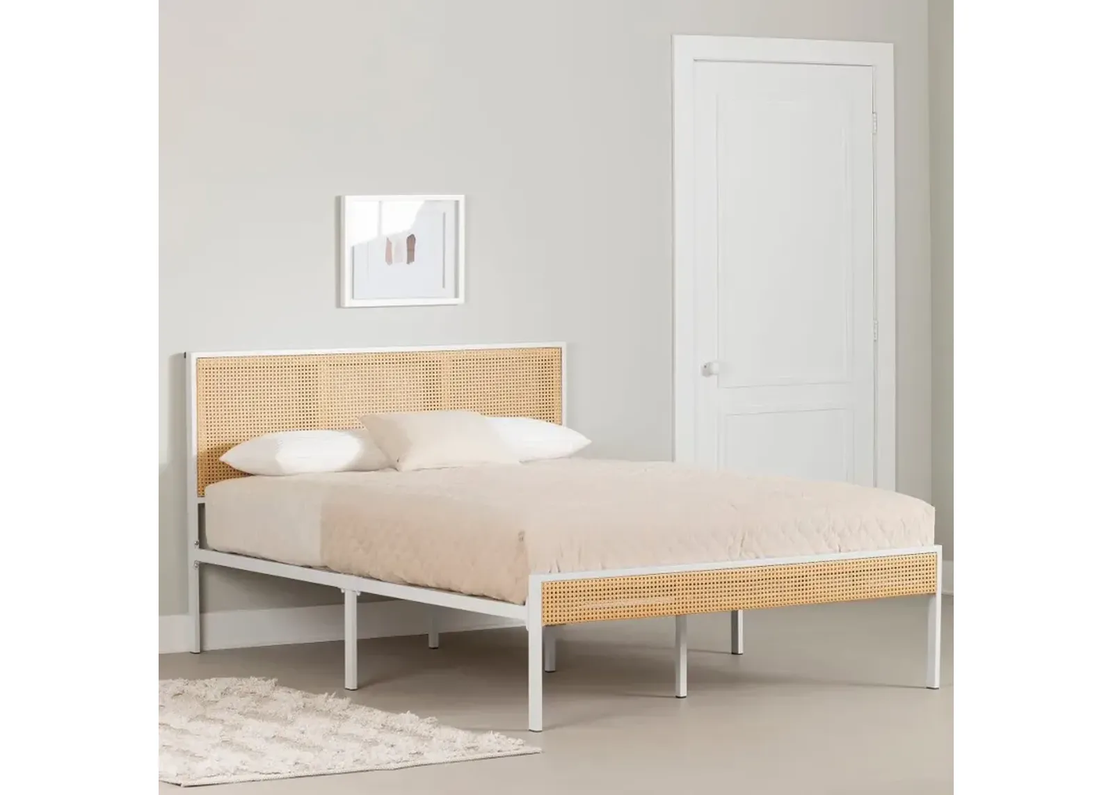 Hoya Natural Cane and White Full Platform Bed - South Shore