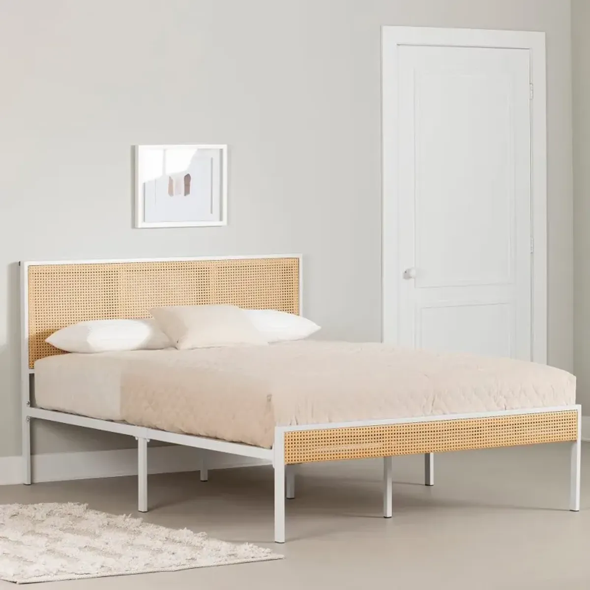 Hoya Natural Cane and White Full Platform Bed - South Shore