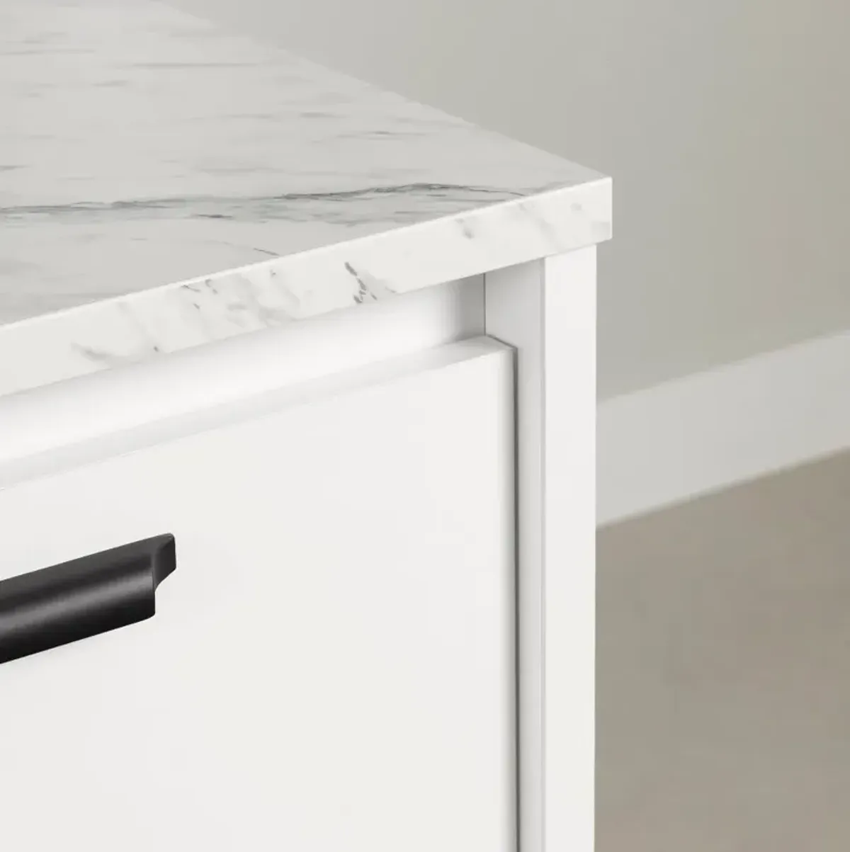 Amaro White and White Marble Kitchen Island - South Shore