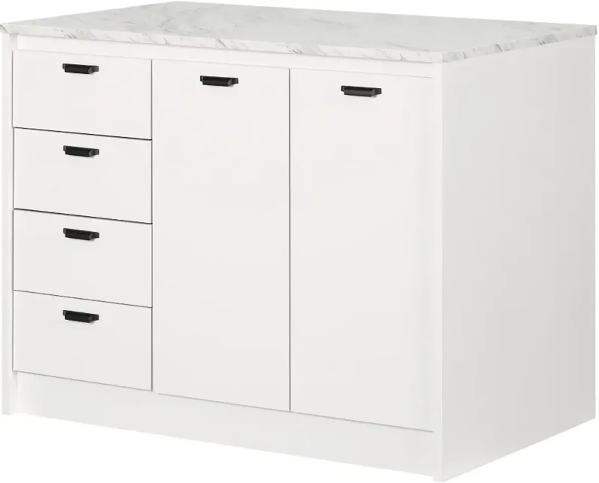 Amaro White and White Marble Kitchen Island - South Shore