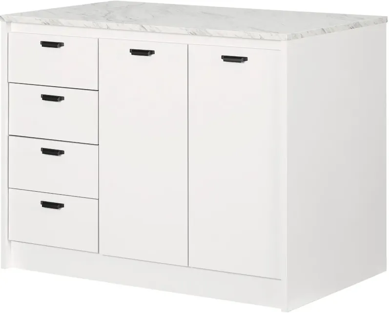 Amaro White and White Marble Kitchen Island - South Shore