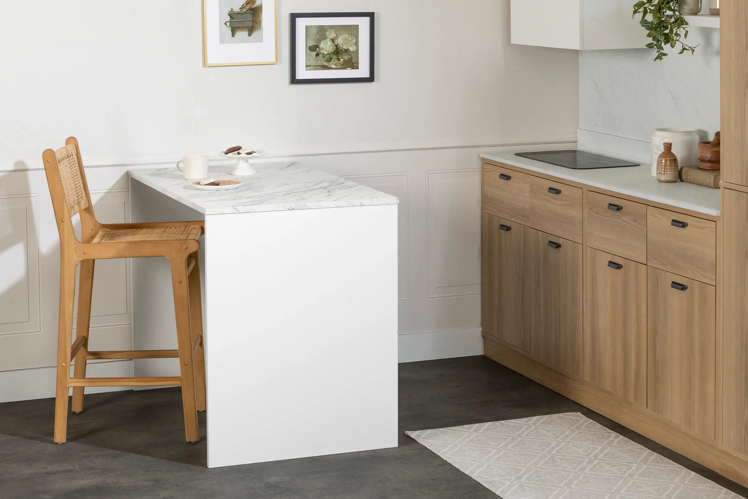 Amaro White and White Marble Kitchen Island - South Shore