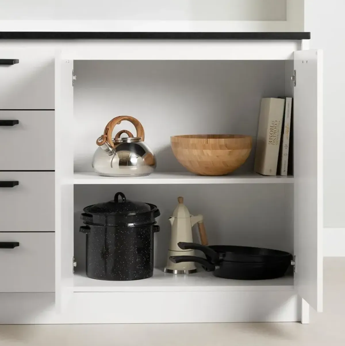 Amaro White and Black Stone Kitchen Island - South Shore