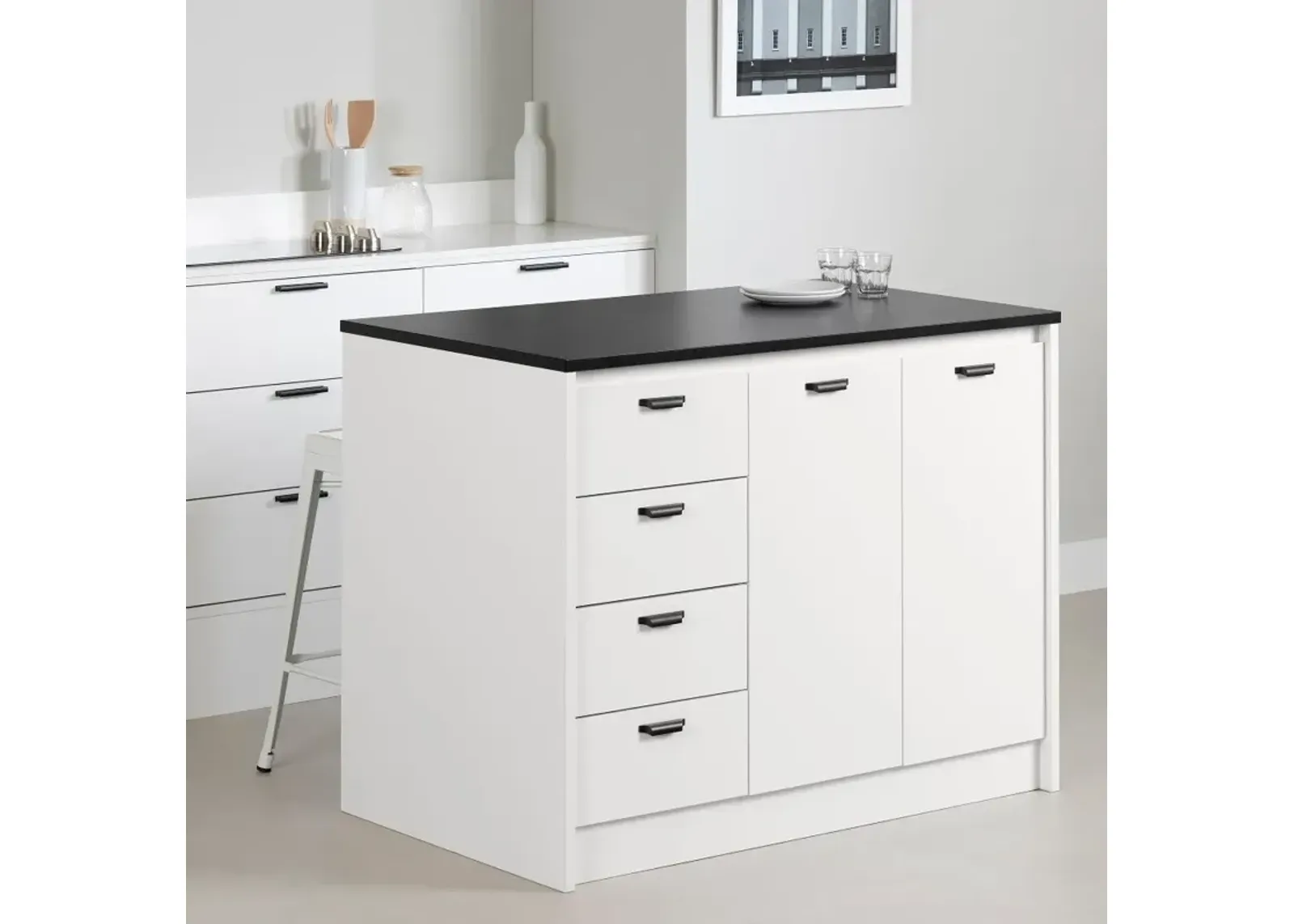 Amaro White and Black Stone Kitchen Island - South Shore