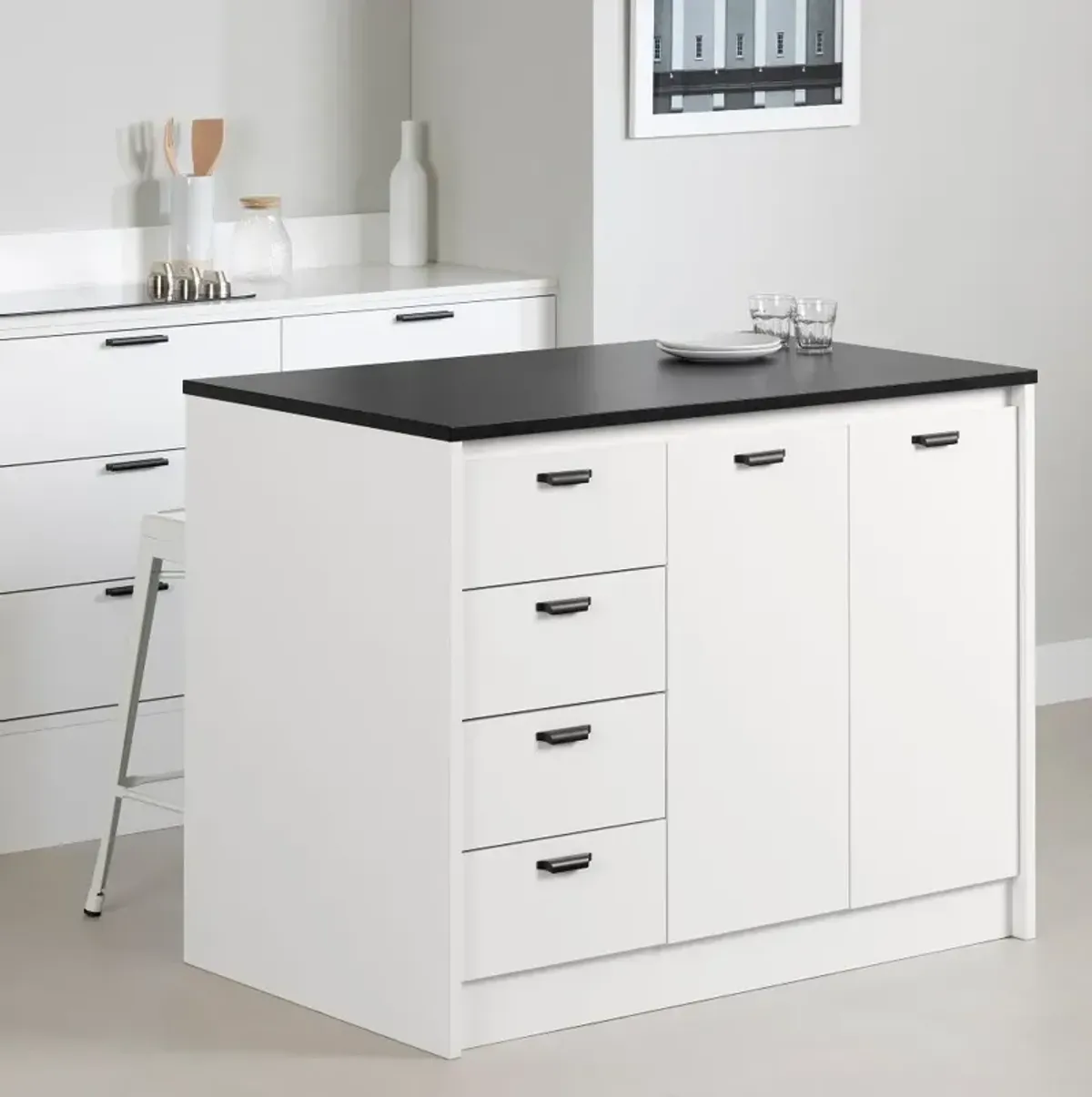 Amaro White and Black Stone Kitchen Island - South Shore