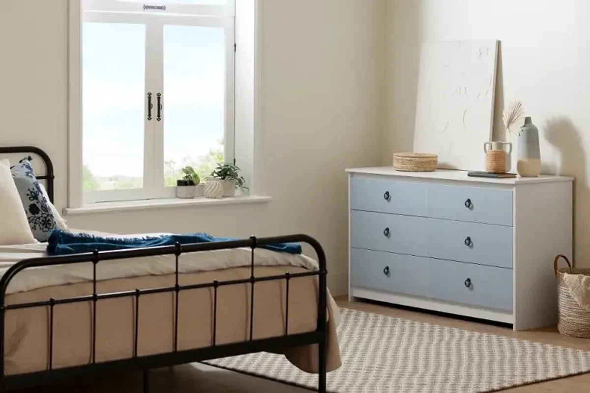 Plenny White & Blue 6-Drawer Double Dresser