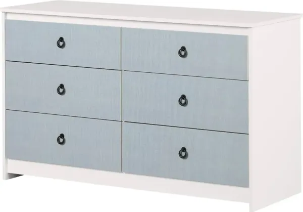 Plenny White & Blue 6-Drawer Double Dresser