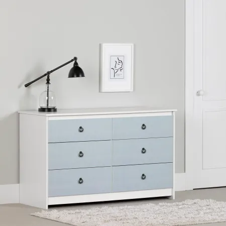 Plenny White & Blue 6-Drawer Double Dresser