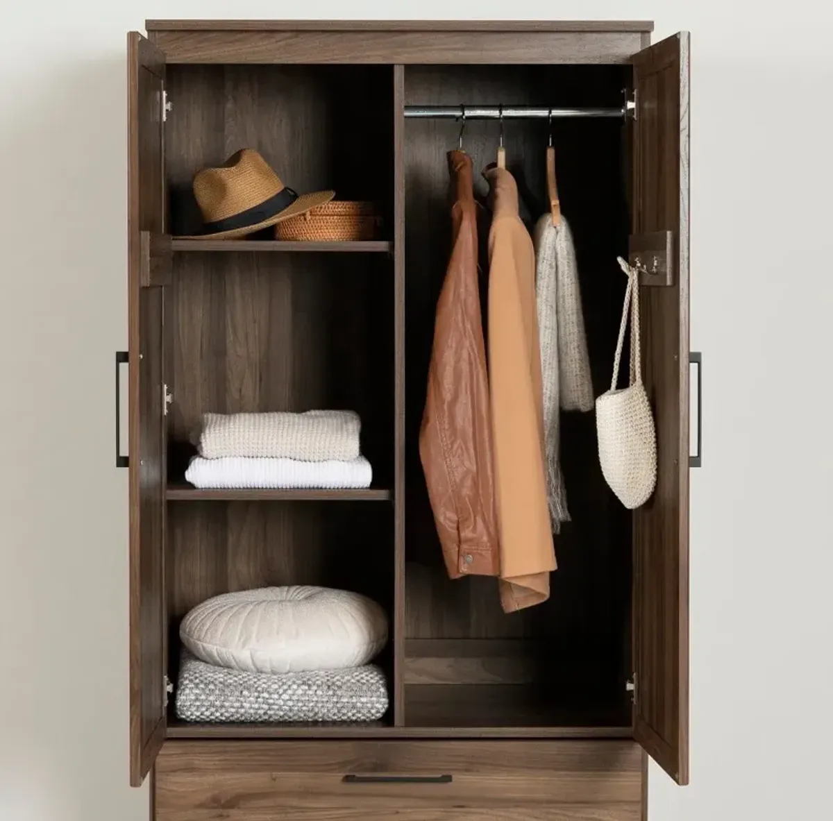 Acapella Walnut Brown Wardrobe Armoire - South Shore