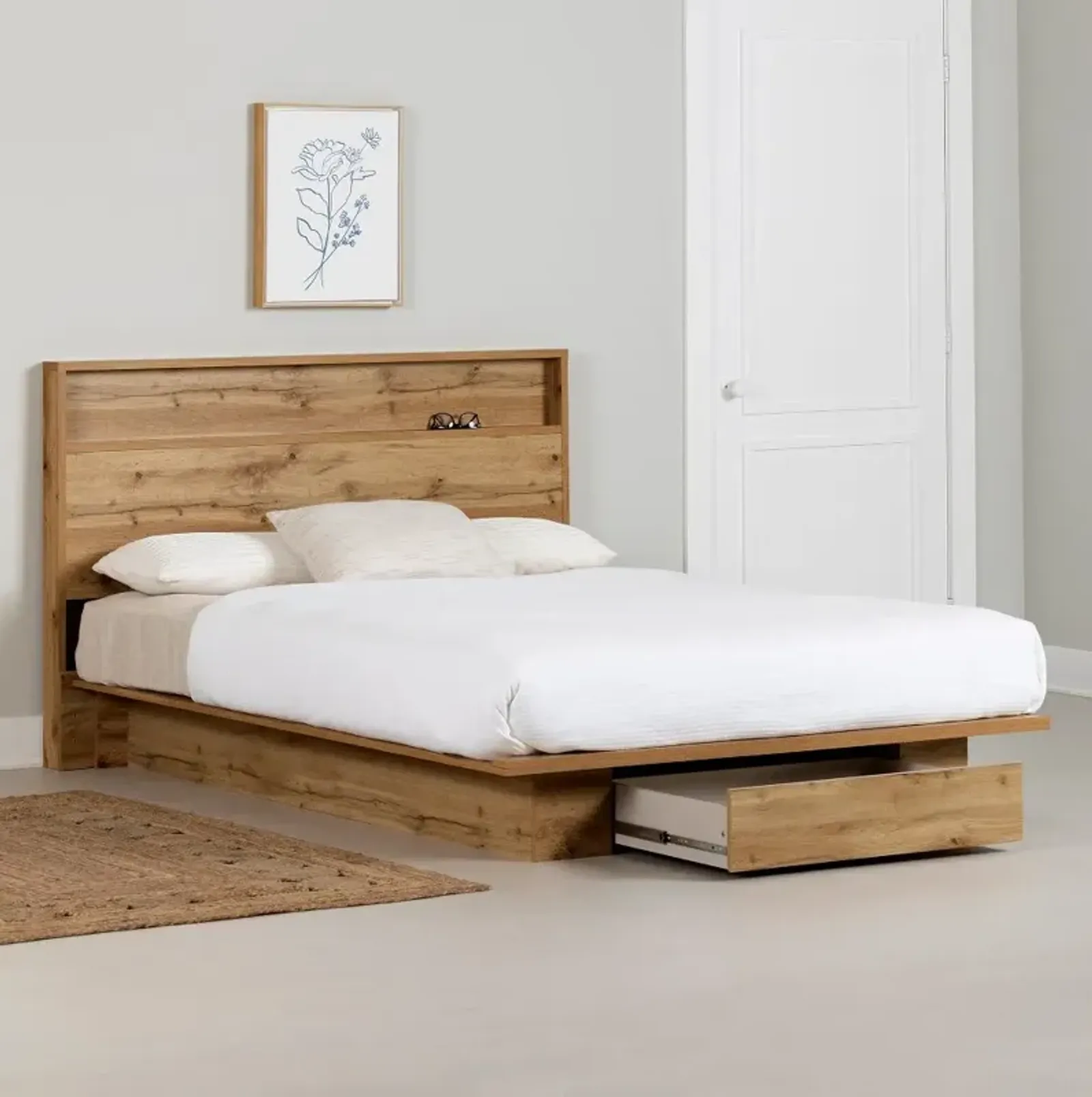 Cavalleri Oak Full-Queen Platform Bed - South Shore