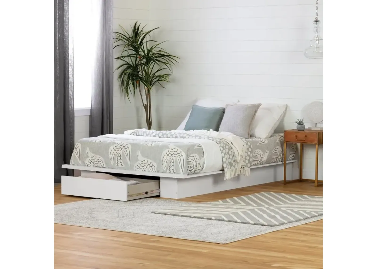 South Shore Holland Full/Queen Platform Bed with drawer, Pure White