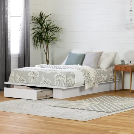 South Shore Holland Full/Queen Platform Bed with drawer, Pure White