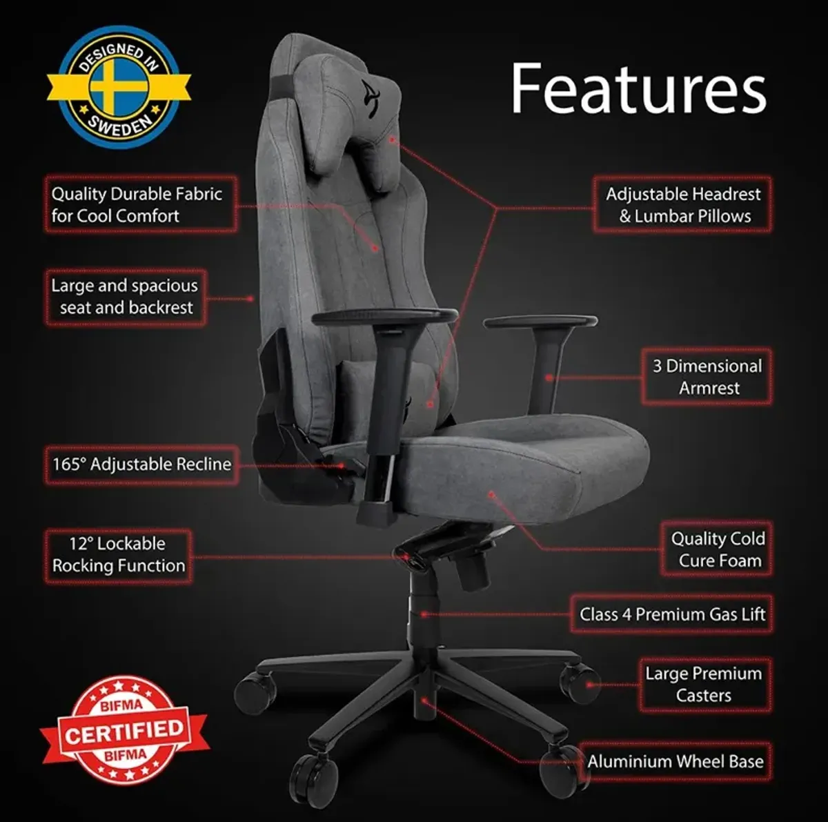 Vernazza Ash Gray Soft Fabric Gaming Chair