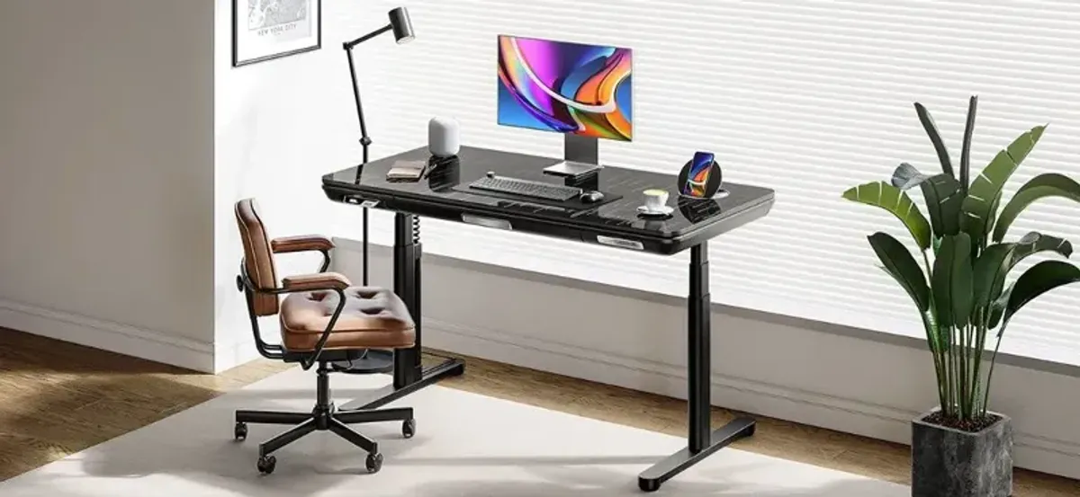 ErgoFx Adjustable Height Standing Desk With Galaxy Glass Desktop