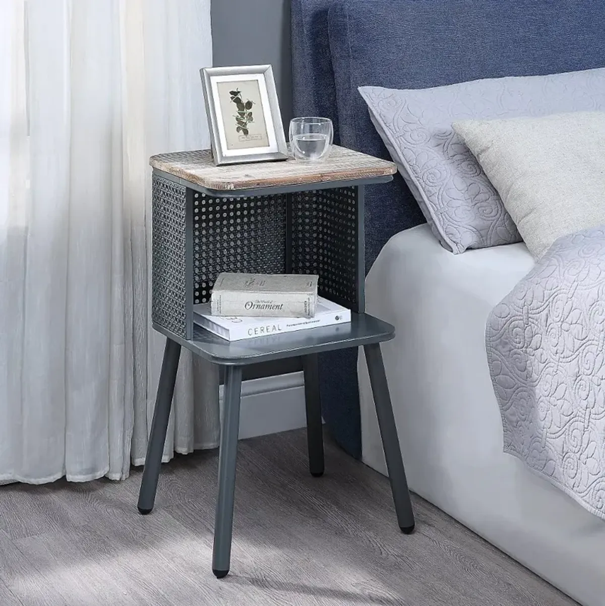 Tampa Natural Wood and Gray Metal Side Table