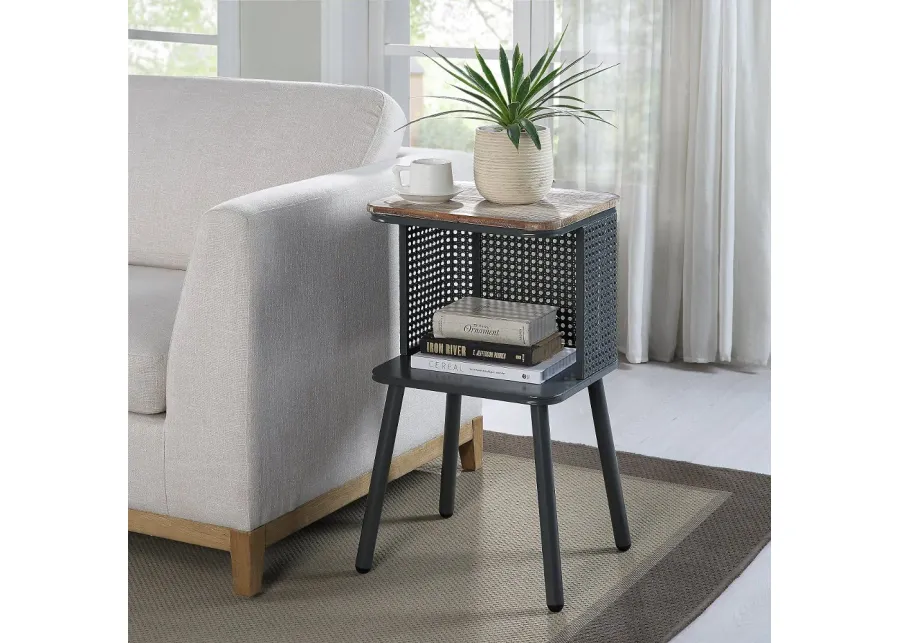 Tampa Natural Wood and Gray Metal Side Table