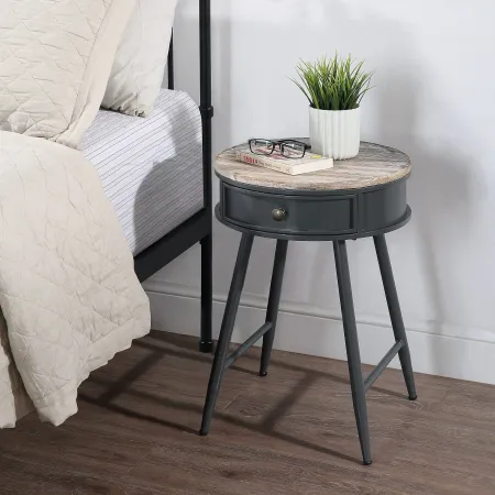 Natural Wood and Gray Metal Accent Table