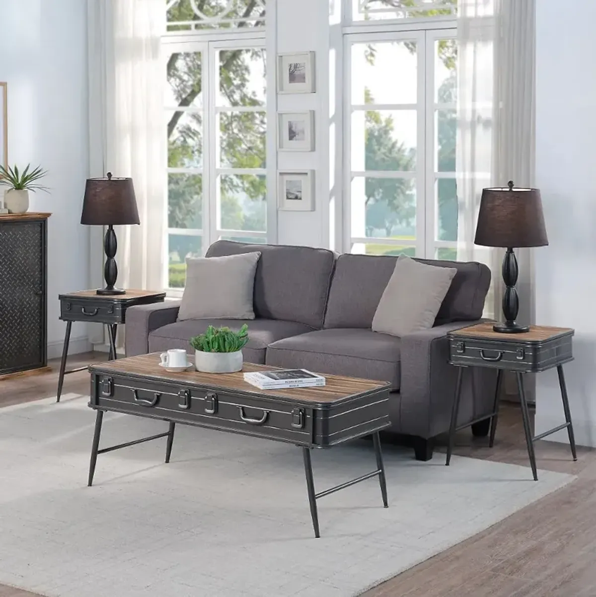 Urban Loft Gray Metal and Wood 3 Piece Table Set