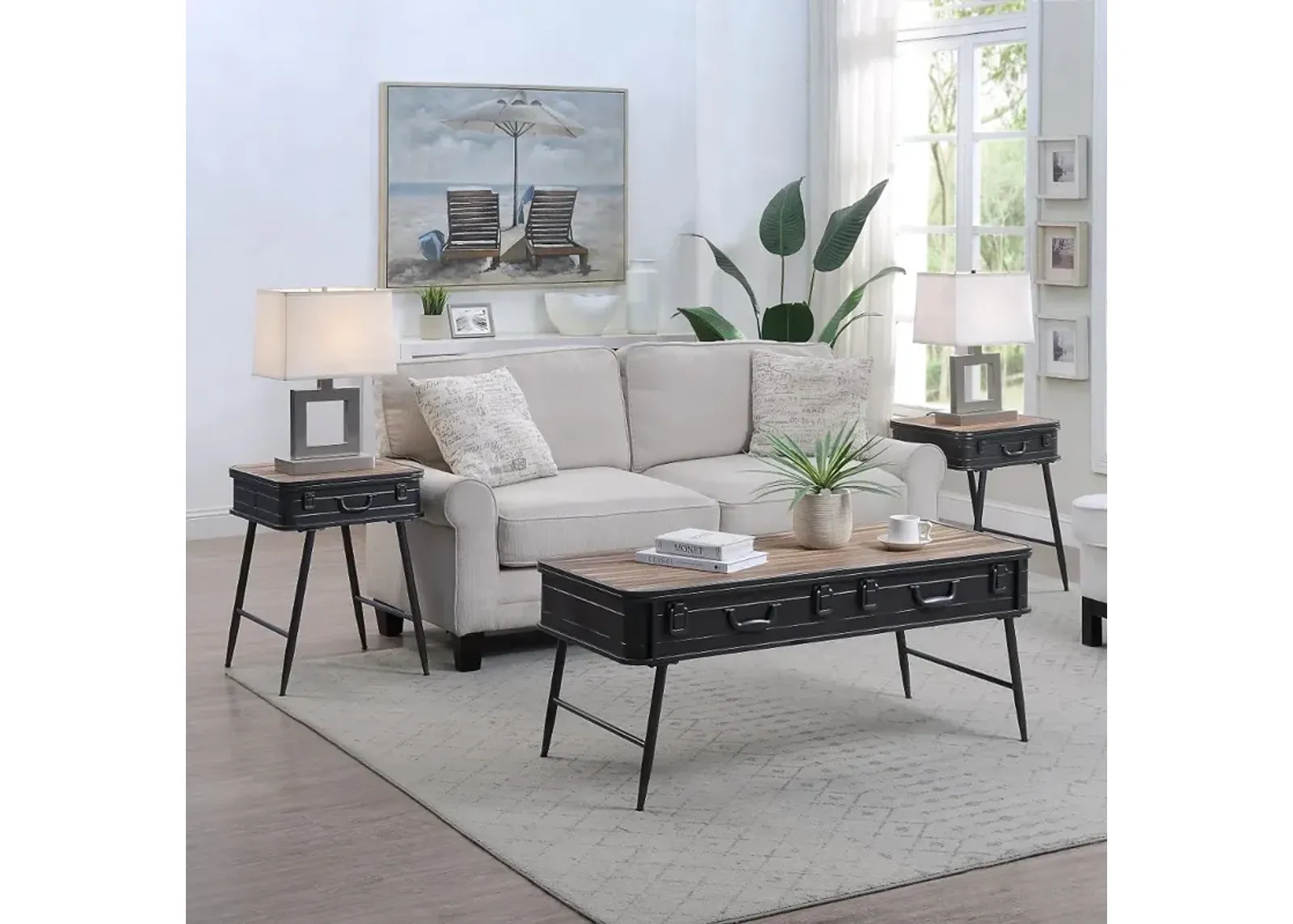 Urban Loft Gray Metal and Wood 3 Piece Table Set