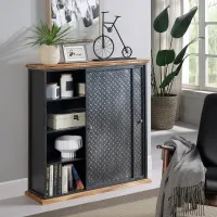 Barton Black Metal and Wood Storage Cabinet