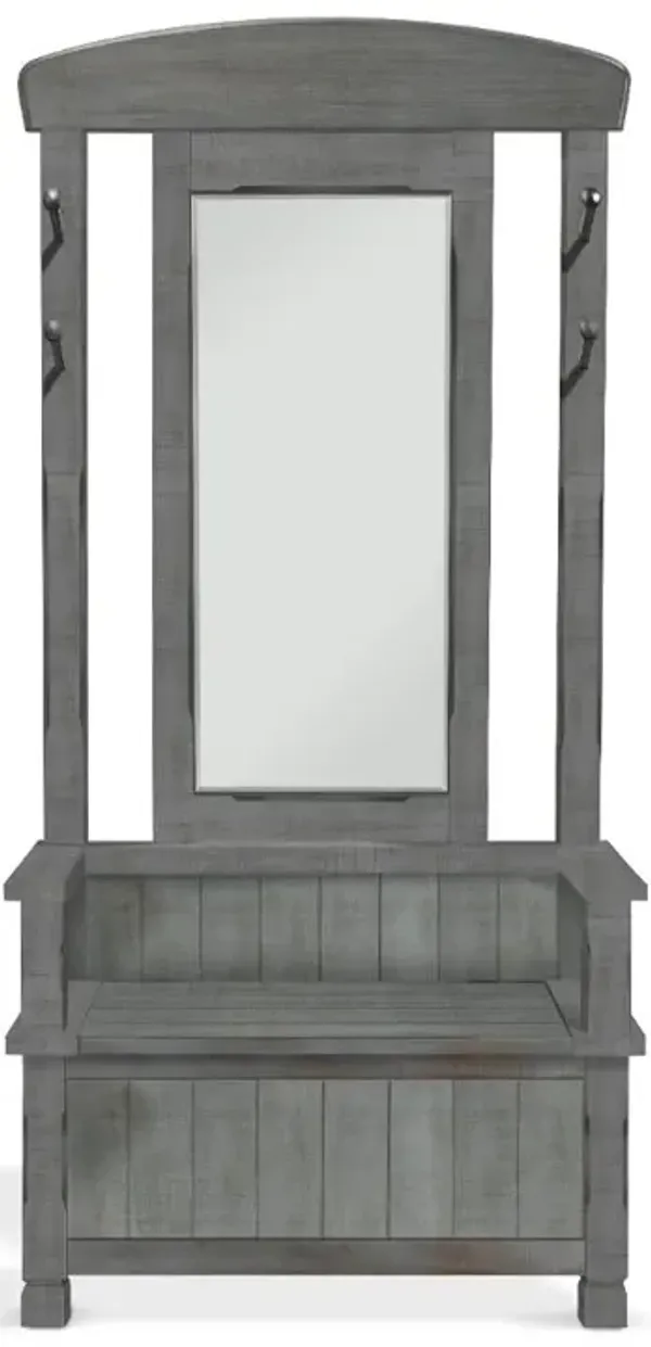 Blue Gray Coat Rack with Storage Bench