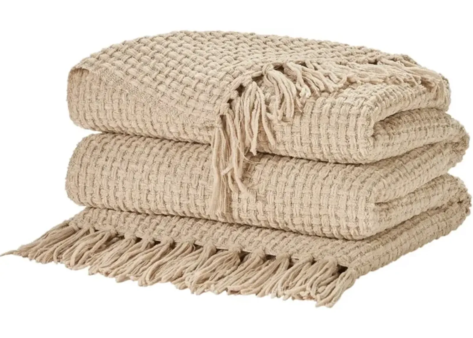 Mina Beige Waffle Weave Throw Blanket