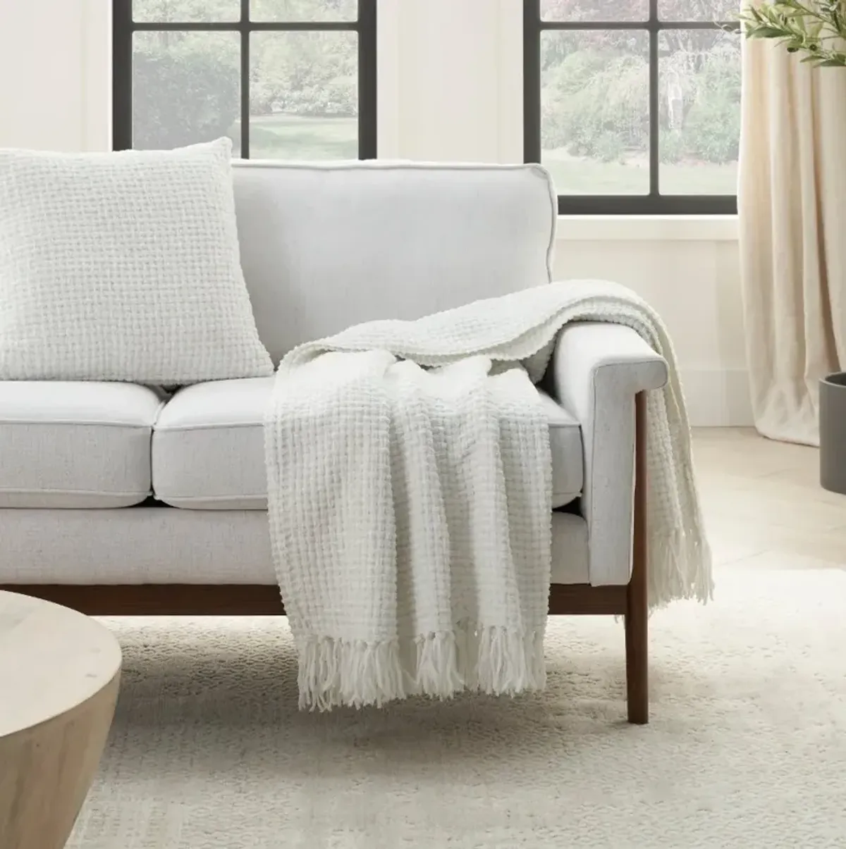 Mina White Waffle Weave Throw Blanket