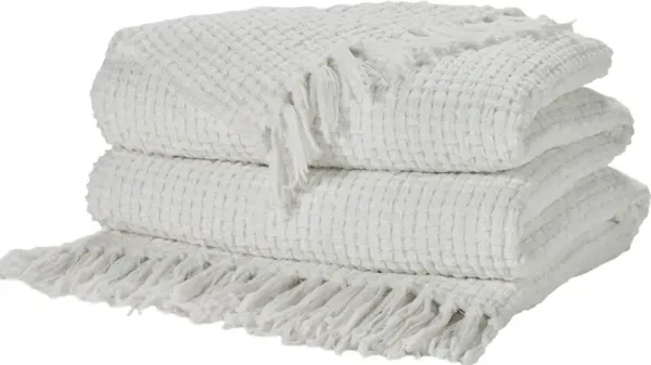 Mina White Waffle Weave Throw Blanket