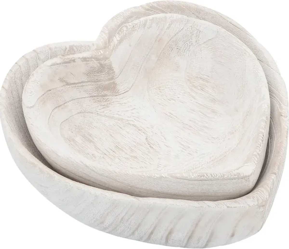 Large White Wood Heart Bowl