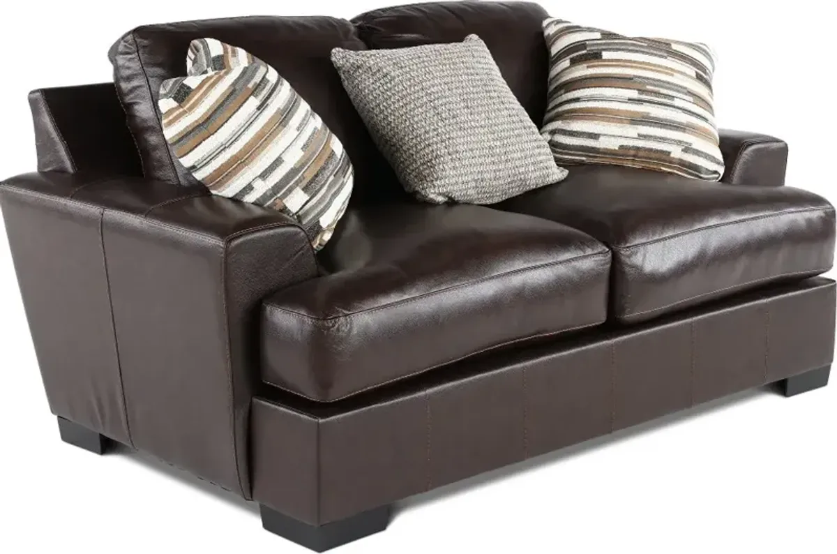 Bodie Chocolate Brown Leather-Match Loveseat